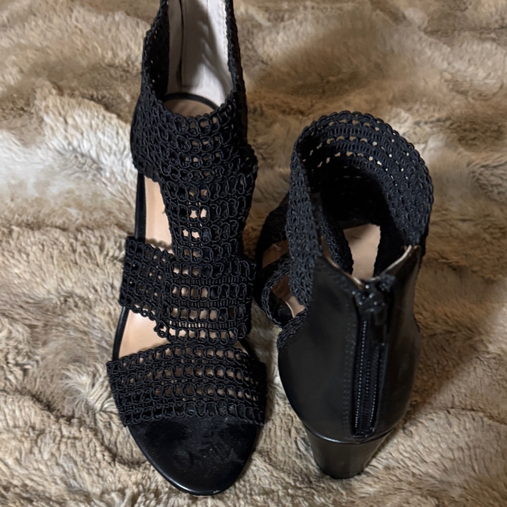 INC International Concepts Black Crochet Heels - Picture 2 of 3